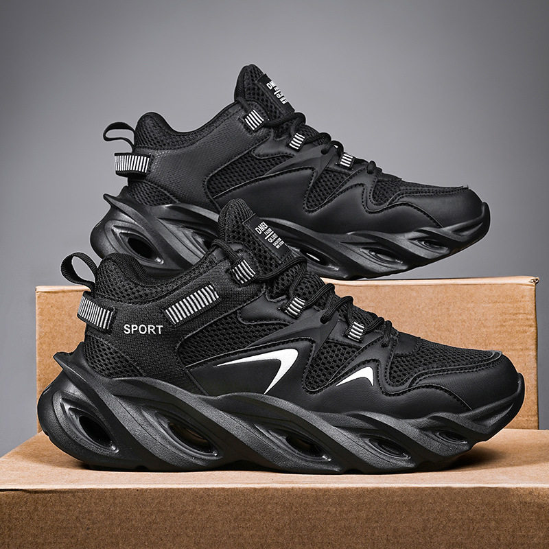 Giày thể thao nam cỡ lớn đế dày tăng chiều cao, thân lưới thoáng khí, kiểu dad shoes chạy bộ — 2607 màu đen, 2607 đen trắng xám, 2607, màu đen, trắng và đỏ