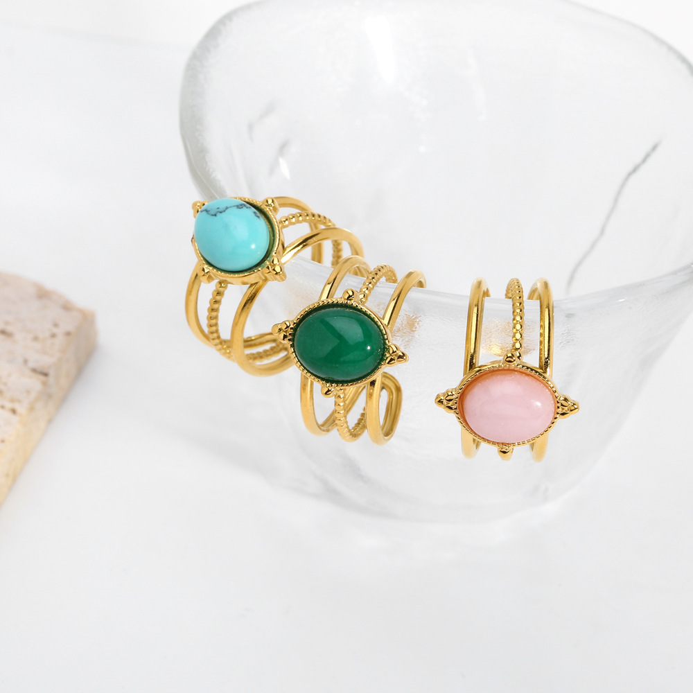 Natural Stone Inlay Material Open Rings Classification 18K Gold Plating Color Adjustable Ring Size PVD Coated Real Gold Plated 18K Gold Heart Shape Solid Color 304 Stainless Steel Retro Waterproof Non Tarnish Open Rings