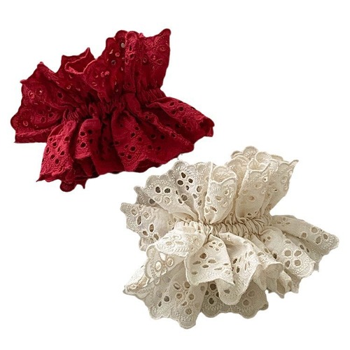 Easy Mengling Style Chanel Wind Red Lace New Year Atmosphere Flat Fabric French Lace Hair Ring