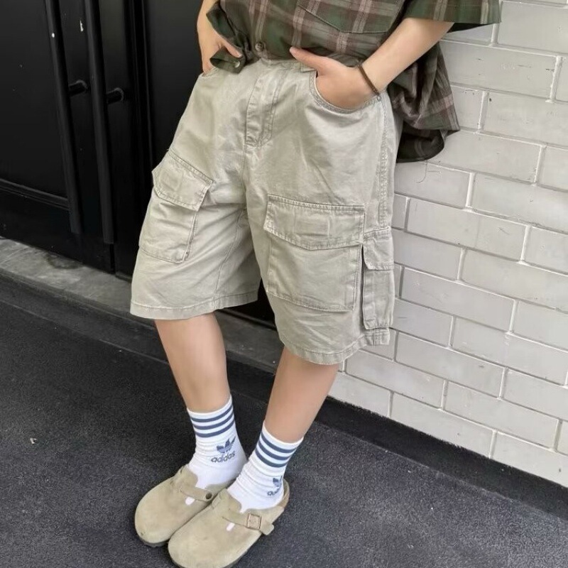 Vintage Washed Old Multi-Pocket Tooling Shorts Women's Japanese Style Summer High Street Casual Loose Straight Pants Trendy