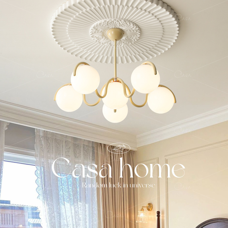 Bedroom Beanstalk Chandelier French Cream Style Middle Vintage Round Glass Lamp Nordic Study Lamp Casa
