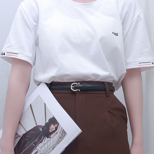 Retro belt girls texture soft leather small belt jeans belt student ladies Korean trendy shirt waist