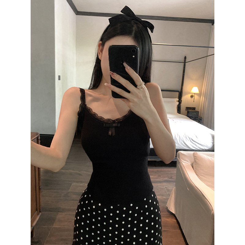 魔西女王蕾丝花边小吊带背心女装内搭蝴蝶结修身显瘦外穿无袖上衣|undefined