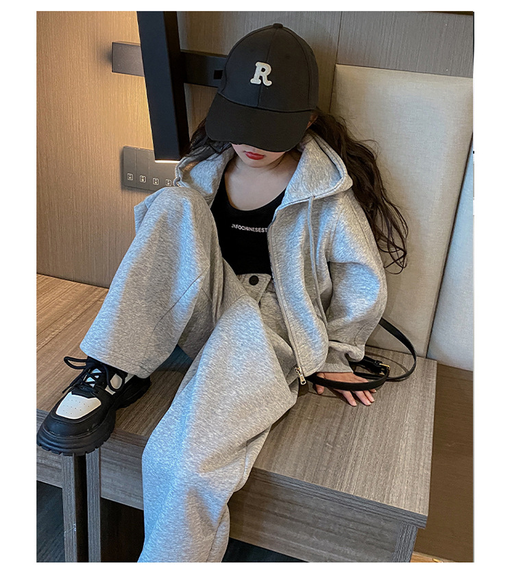 Jenter vår 2024 ny koreansk utgave barnemote hettegenser i to deler med en stor og vestlig stil_voghion.com