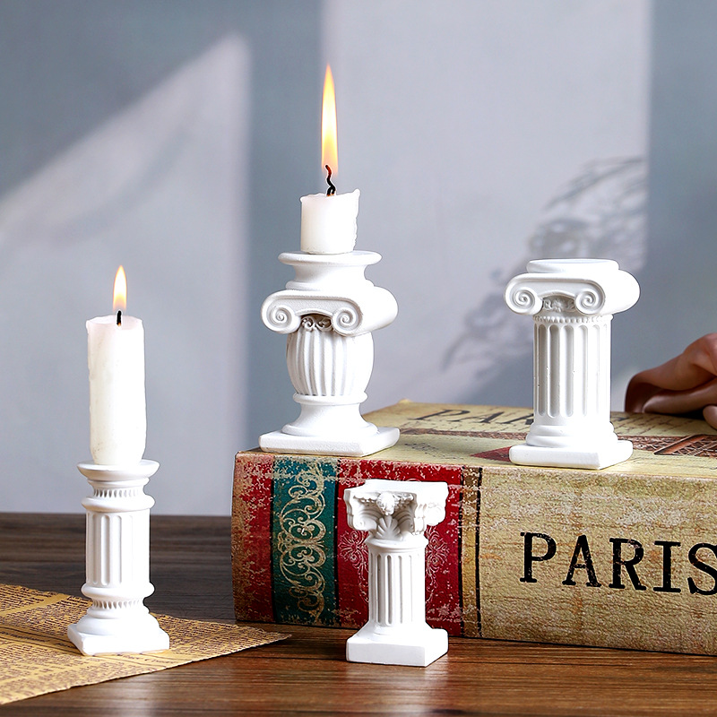  European Roman Column Ornaments Desktop Decoration Resin Crafts Candlestick Aromatherapy Candle Base Shooting Props