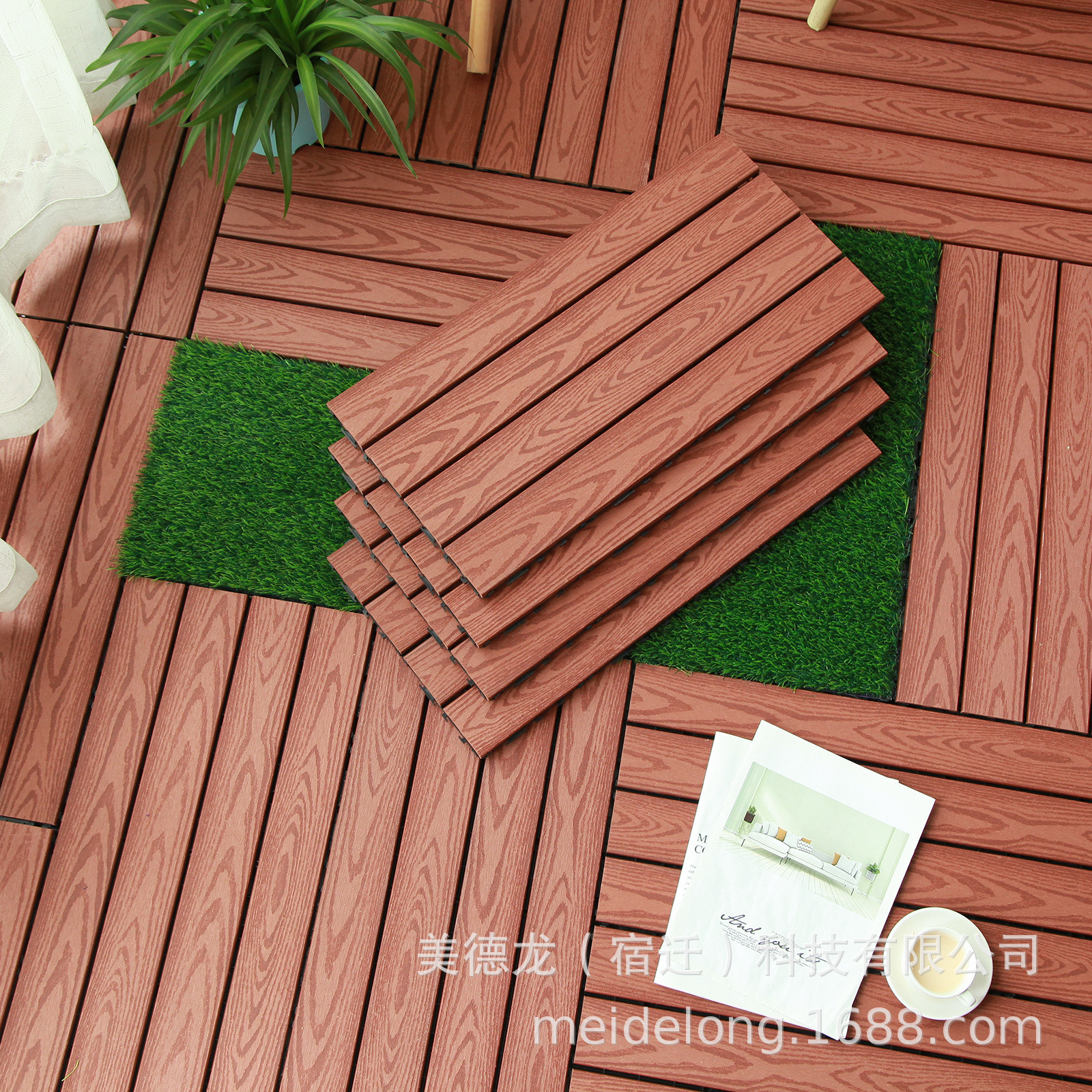 【Estilo Madera 30*60】Suelo de Madera y Plástico para Exteriores, para Jardín y Terraza, Autoinstalable, Coextruido, Impermeable