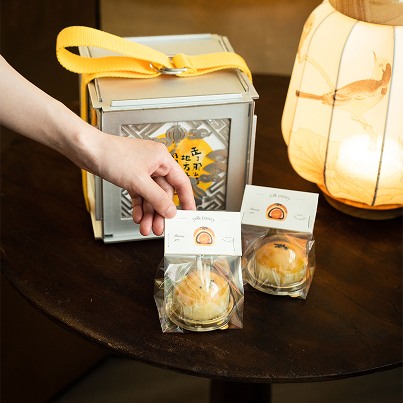 Red 2025 nueva bolsa de huevo tarjeta de encabezado del Festival del Medio Otoño caja de embalaje de pasteles de luna grandes galletas bolsas transparentes