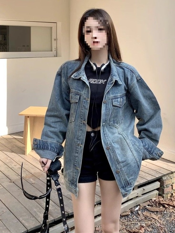 美式复古甜酷牛仔长袖外套女春秋季新款宽松减龄时尚上衣百搭夹克|undefined