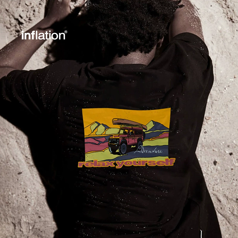 Jiezhan Men | 250G тяжелая футболка из конопляного хлопка с принтом 2025 весна и лето новый продукт свободный прилив бренда весело с круглым вырезом с короткими рукавами