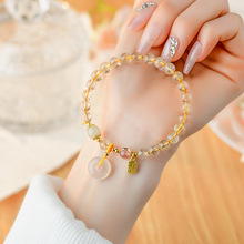 批发天然水晶金发晶手串平安扣福牌吊坠新中式时尚百搭女新款手链