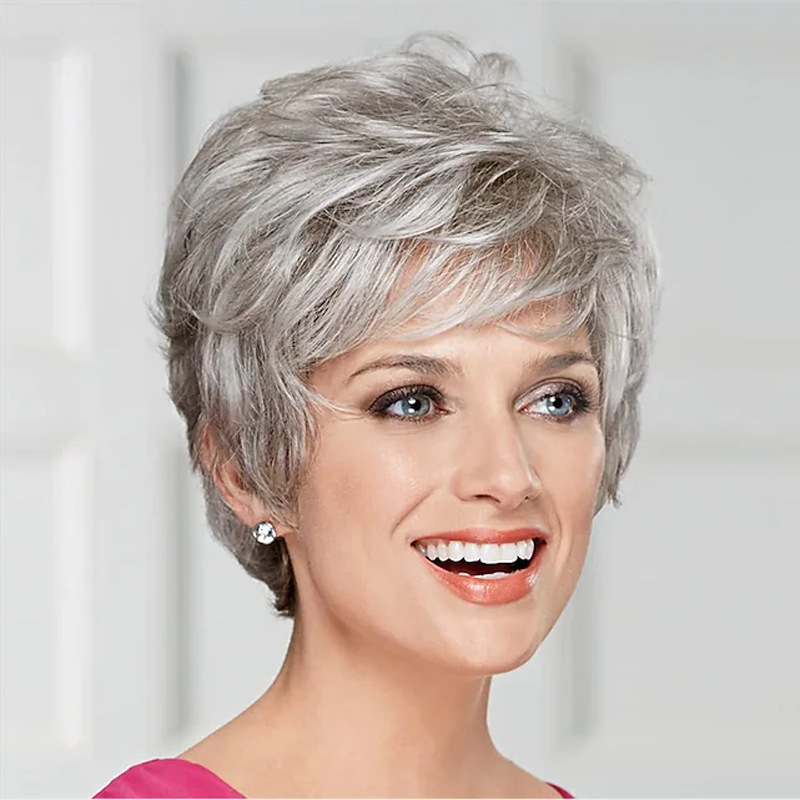 Natural Fluffy Short Curly Hair Wig For Middle-Aged & Elderly Style Synthetic Wig Average Cap Size_voghion.com