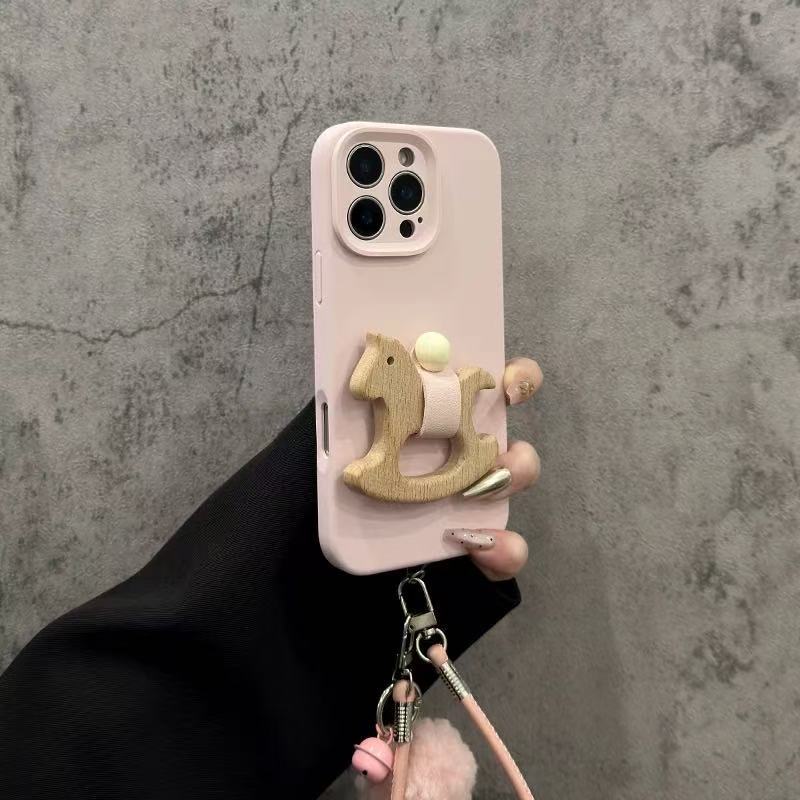 シンプルな無地の液体シリコン木馬型フィンガーリング付きiPhone17ProMax、Apple14、15、16対応スマホケース（女性向け）|undefined