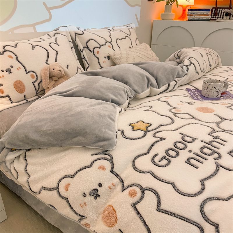 牛奶绒床上四件套冬季加厚珊瑚绒床单被套罩双面法莱绒宿舍三件套