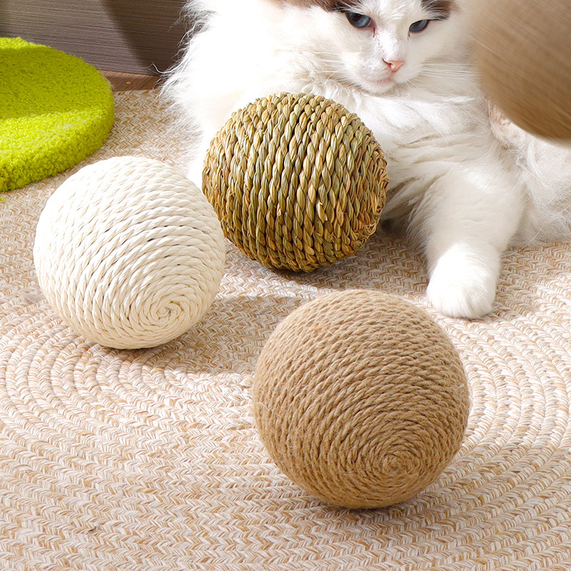 Bola de sisal de gran tamaño al por mayor, artefacto de rechinar de dientes de auto-hey, bola de gato divertida, bola de sonido resistente a morder, juguetes para gatos