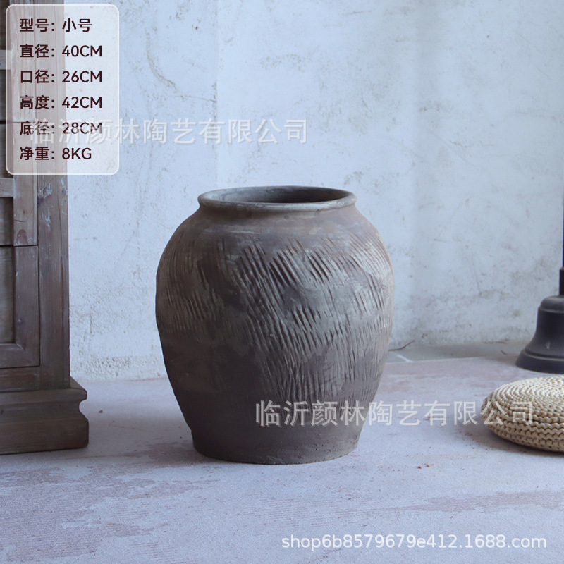Cerámica de tierra de cerámica gruesa gran vasija de cerámica gran vasija de flores de estómago de viento tranquilo decoración del paisaje residencial de cerámica china vintage