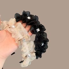 2023黑色網紗褶皺高顱頂發箍早春新款顯臉小時尚網紅減齡發卡髮飾