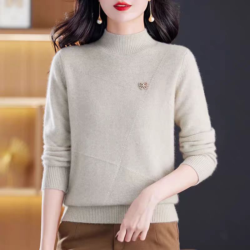 羊绒毛衣女2025秋冬新款半高领打底衫加厚针织衫内搭上衣宽松纯色|undefined
