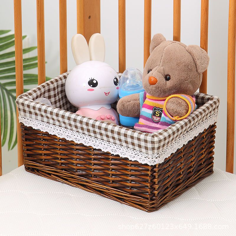 Cestas de tejido personalizadas de caña de escritorio de caña de juguetes de cajas de almacenamiento hechas a mano de cestas de almacenamiento revestidas de sauce