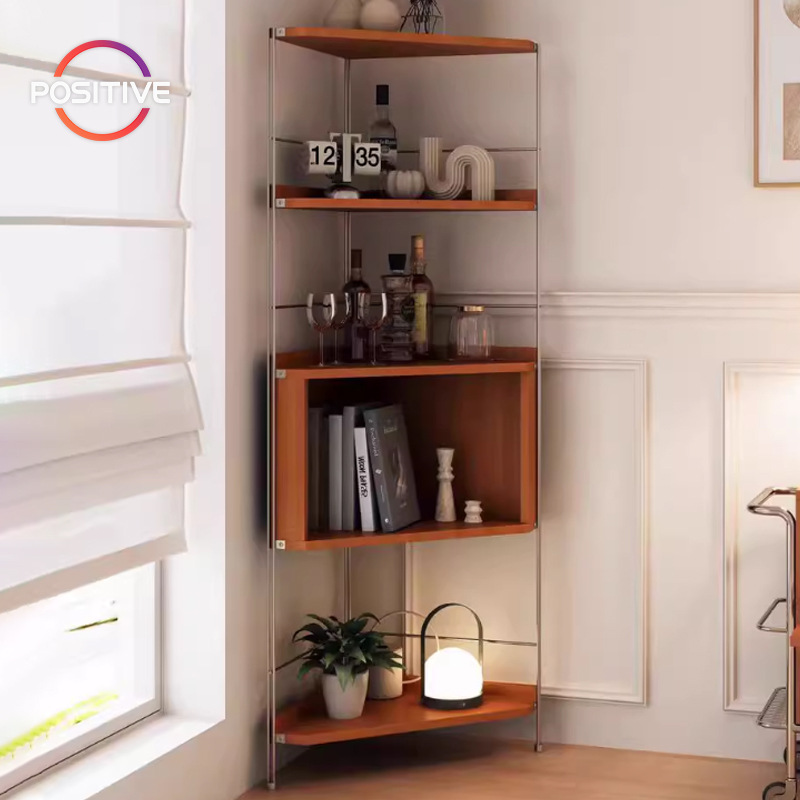 Triangular Cabinet Medieval Corner Storage Rack Bookcase Solid Wood Living Room Corner Bedroom Storage Bookshelf