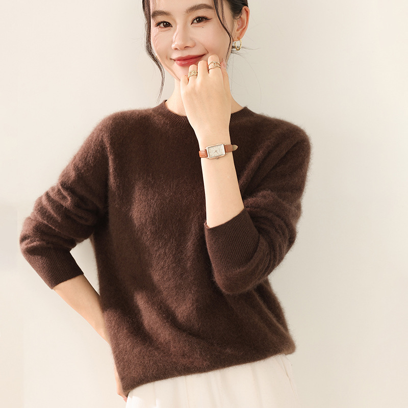 Fashion Classic Casual 10% Cashmere Round Neck Knitted Women's Wool Bottoming Shirt Loose Warm Casual Long Sleeve Korean Style