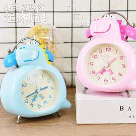 人气卡通小恐龙小学生儿童闹钟 寝室小夜灯扫描静音电池坐钟 批发