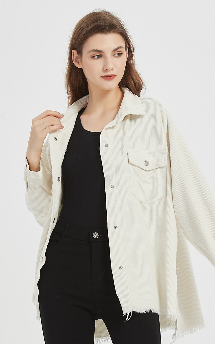 women s  white corduroy shirt jacket nihaostyles wholesale clothing NSSY78025