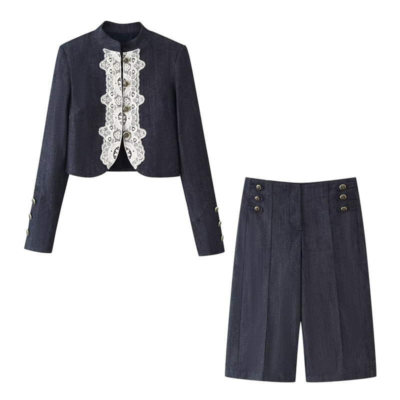 Foreign Trade 2026 Summer New European and American Style Women's Fashion Casual Loose Lace Patchwork Jacket and Shorts 7932576 Foreign Trade 2026 Summer New European and American Style Women's Fashion Casual Loose Lace Patchwork Jacket and Shorts 7932576