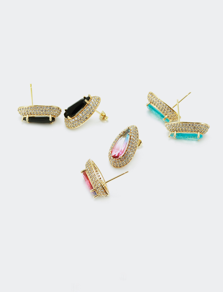 Fashion Style White, Gold, Black Color Wholesale Earrings Drip Rainbow Gradient Color Gold-plated Zircon Earrings