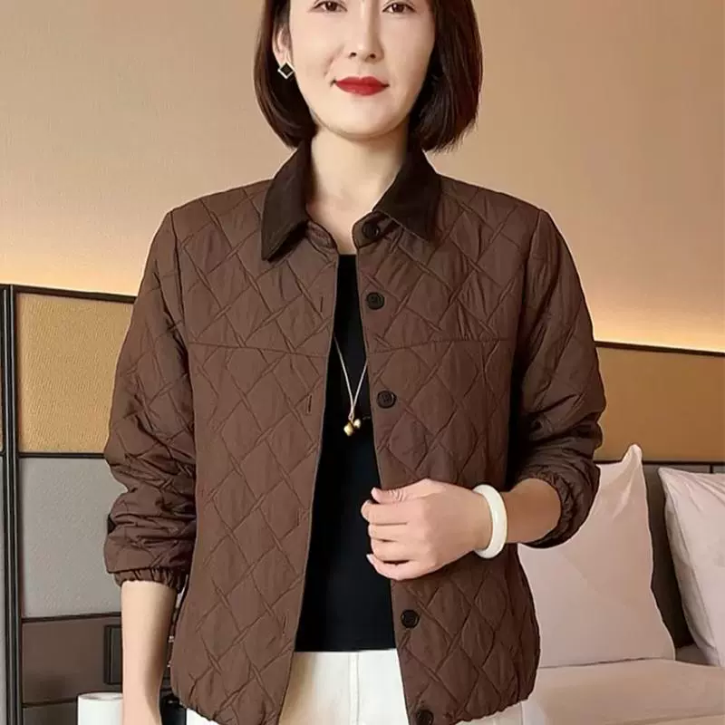 2024 Зимняя мама легкая и лацканная водная хлопчатобумажная куртка среднего возраста теплая хлопчатобумажная куртка