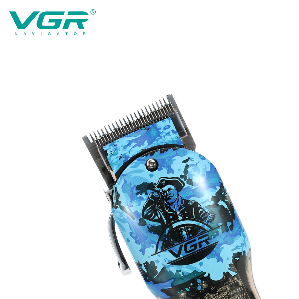 Blue Professional Graffiti Hair Clipper with LCD Digital Display High Power Electric Hair Shaving Clippers_voghion.com