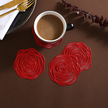 创意红色玫瑰花pvc杯垫套装家用茶杯垫防烫餐桌垫花朵ins风杯垫子