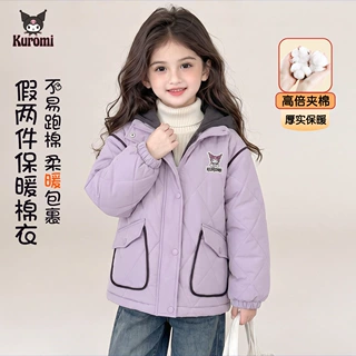 女童冬季棉服2026新款中大童假两件连帽保暖夹棉加厚棉衣