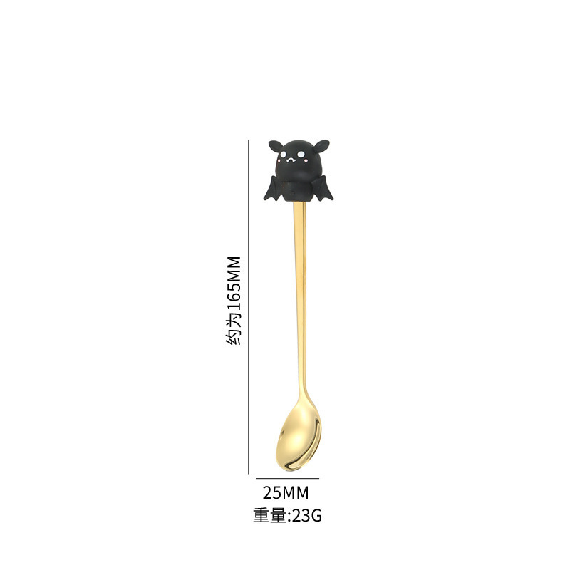 304不锈钢万圣节勺子叉子套装创意可爱金色甜品咖啡勺叉餐具礼盒|undefined