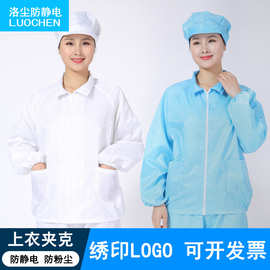蓝白色单件上衣夹克防静电防粉尘千级无尘服洁净服0.5mm条纹