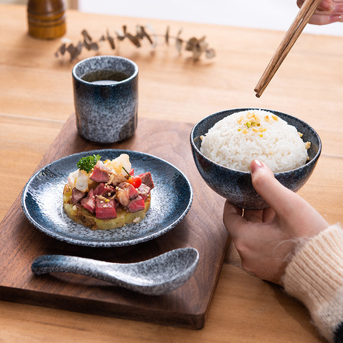 Hotel tableware four-piece Japanese-style ceramic one-person dinnerware set hot pot countertop restaurant hotel bowls and plates