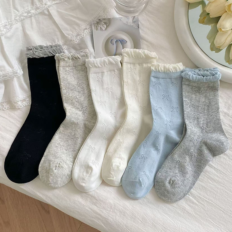 Zhuji Socks Women's Mid-tube Socks Bubble Mouth Lace Socks Women's Thin Jk Socks Bow Ballet Style Women's Socks Japanese Style Socks