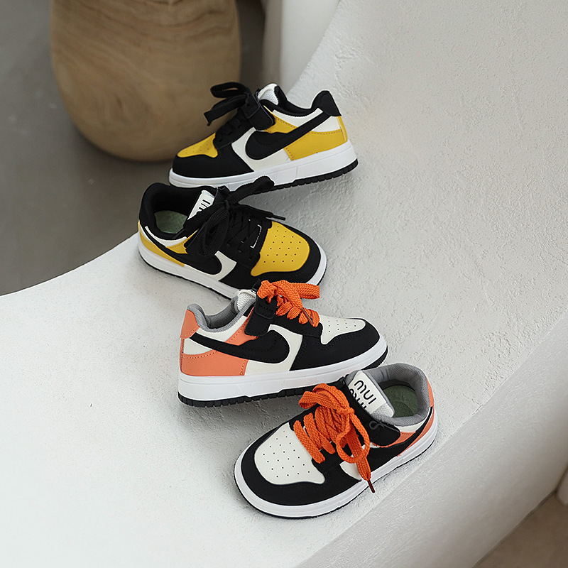 2025 Spring New Children's Low-Top Sneakers Contrast Color Girls' Velcro Aj Shoes Korean Style Boys' Casual Shoes