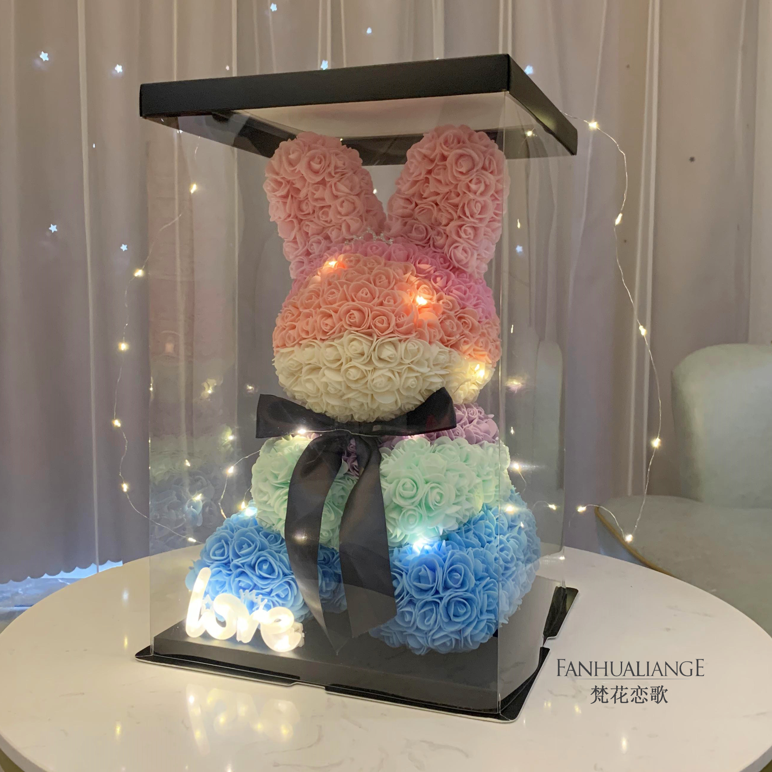 Unicornio flor inmortal rosa ramo caja de regalo de regalo para el día de San Valentín para la novia esposa y amiga