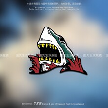 潮牌大鲨鱼张嘴个性反光汽车贴纸玻璃行李箱机车身划痕装饰拉花