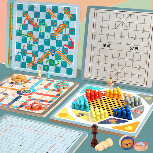 Checkers children's educational flying chess wooden multi-functional backgammon adventure game chess toys parent-child board game