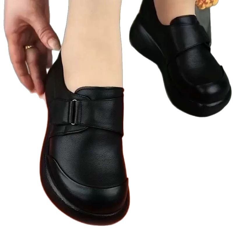 Velcro con suela gruesa, zapatos de suela suave cómodos, zapatos de madre, primavera de 2026 nuevos zapatos de cuero, zapatos de Lefour para mujeres
