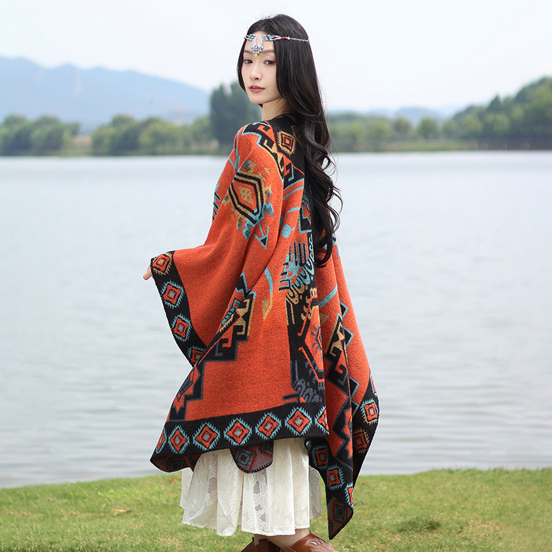 Challas de viento nacional retro para viajar cálidas a prueba de viento Challas turísticas tibetanas de Qinghai con tótems geométricos