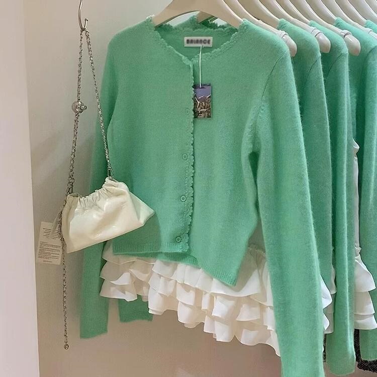 Apple light green heavy-duty handmade cashmere sweater for women, 2026 new European style fresh and simple knitted cardigan Apple light green heavy-duty handmade cashmere sweater for women, 2026 new European style fresh and simple knitted cardigan