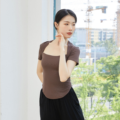 French niche design, clavicle-exposed long-sleeved top, modern dance practice clothing, Chinese dance training body suit