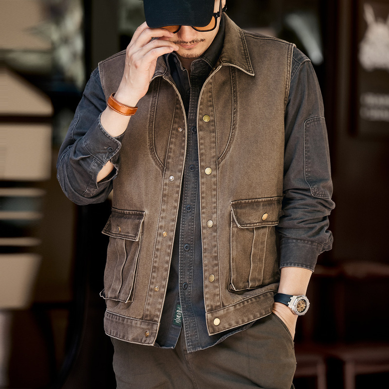 Gelanglu Classy Retro Workwear Vest Men's Spring & Fall Trendy Mountain Style Outdoor Tactical Loose Large Size Jacket