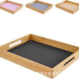 带可拆卸硅胶垫竹木托盘长方形茶盘实木家用功夫茶具水杯托盘日式