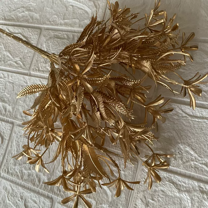 金色尤加利绣球花扇子叶假花婚庆装饰福桶金色银杏叶金色植物花材