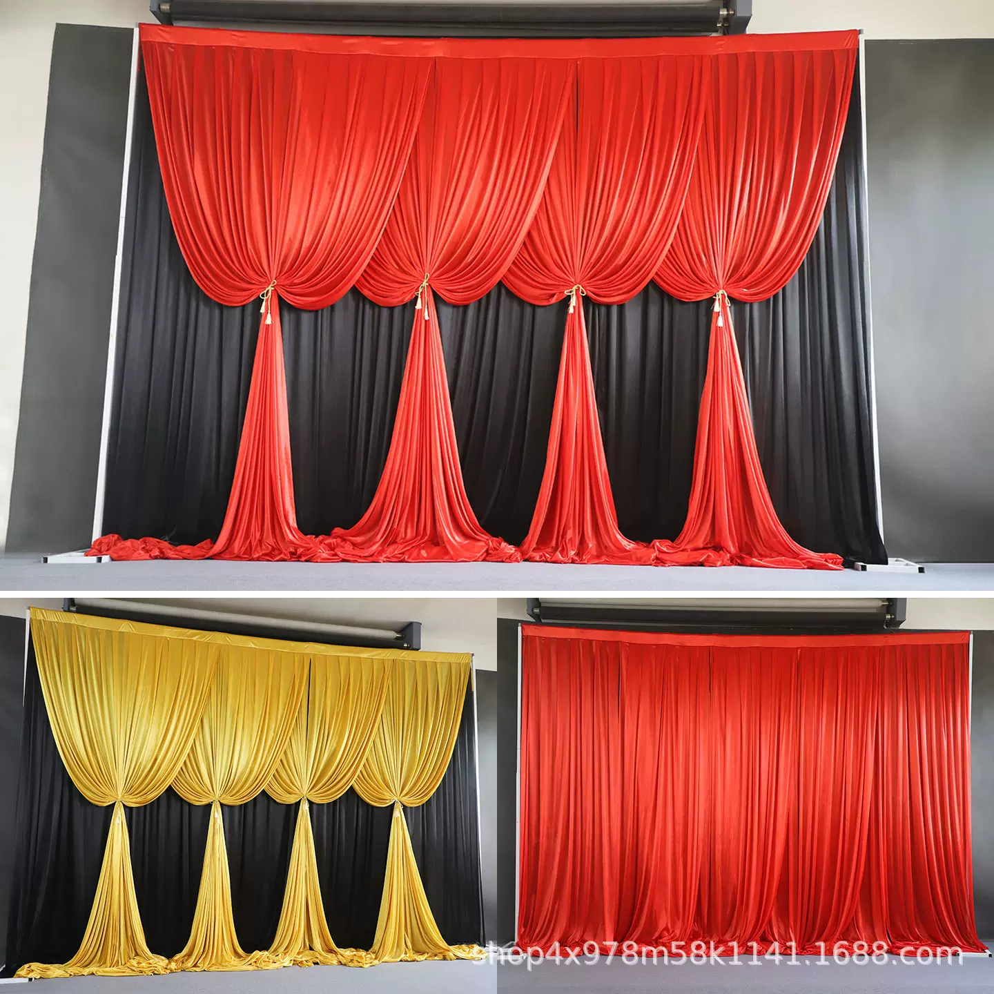 婚庆背景纱幔装饰布幔舞台婚礼酒店布置帷幔装饰成品珠光冰丝冰绸