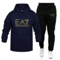 Navy blue + black pants + gold label