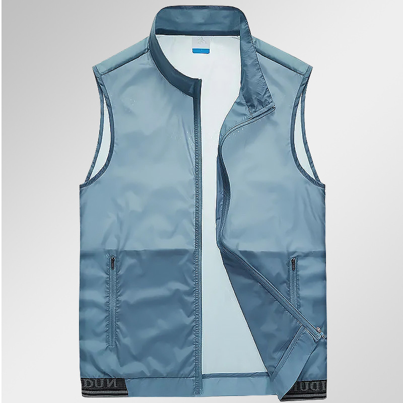 Chaleco de verano para hombre estilo fino deportes al aire libre transpirable de secado rápido chaleco de cuello alto sin mangas ropa de piel casual de moda suelta